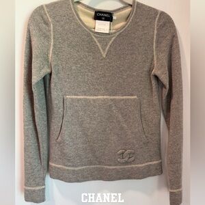 CHANEL Gray Crew Neck Sweater with Seam Detail